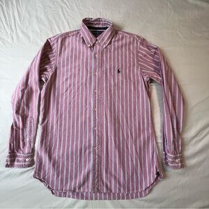 Ralph Lauren Men's Medium Custom Fit Long Sleeve Shirt Light Red Striped